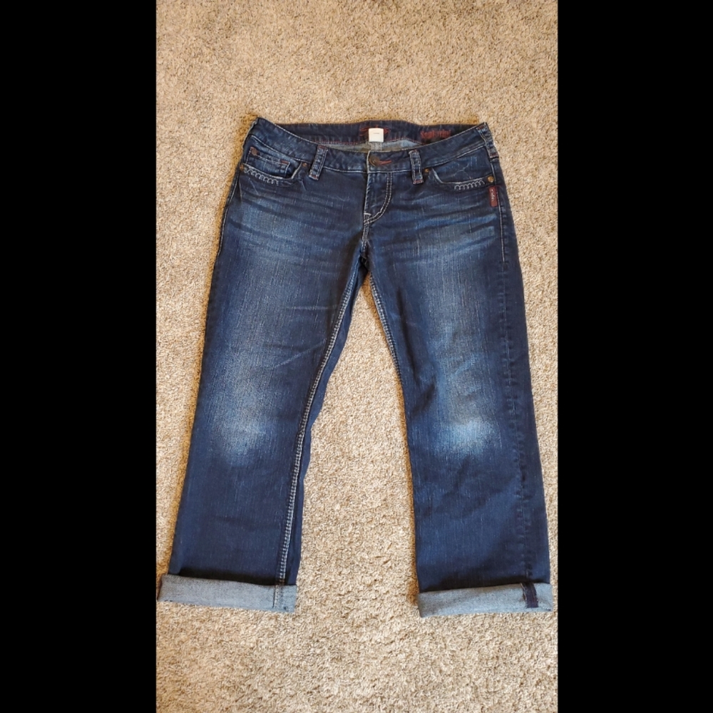 Women's Silver Cropped Jeans Santorini Capri Size 31 Dark Wash